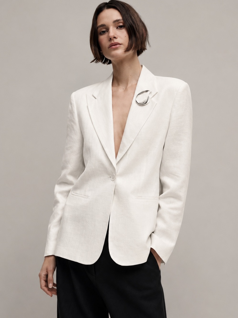 Massimo Dutti Cream Ivory Linen Blazer US10 Minimalist Quiet Luxury Old Money